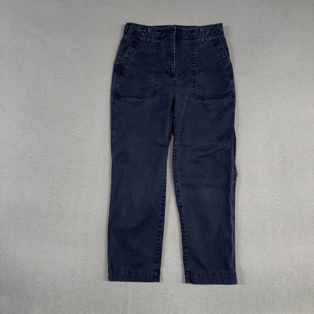 Talbots Pants Womens 4 Blue High Waist Straight Crop Patch Pockets Cotton Twill